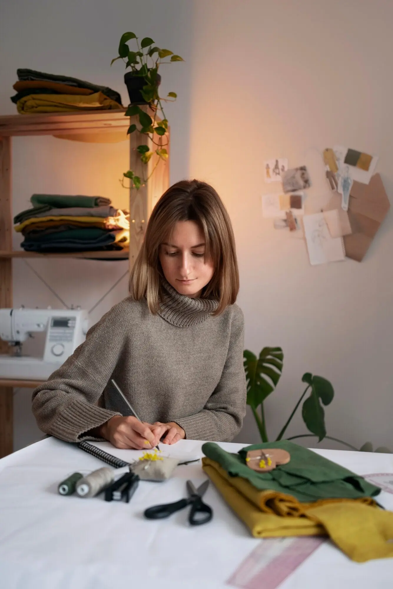 Halbnahe Aufnahme einer Frau, die ein Vision Board erstellt.